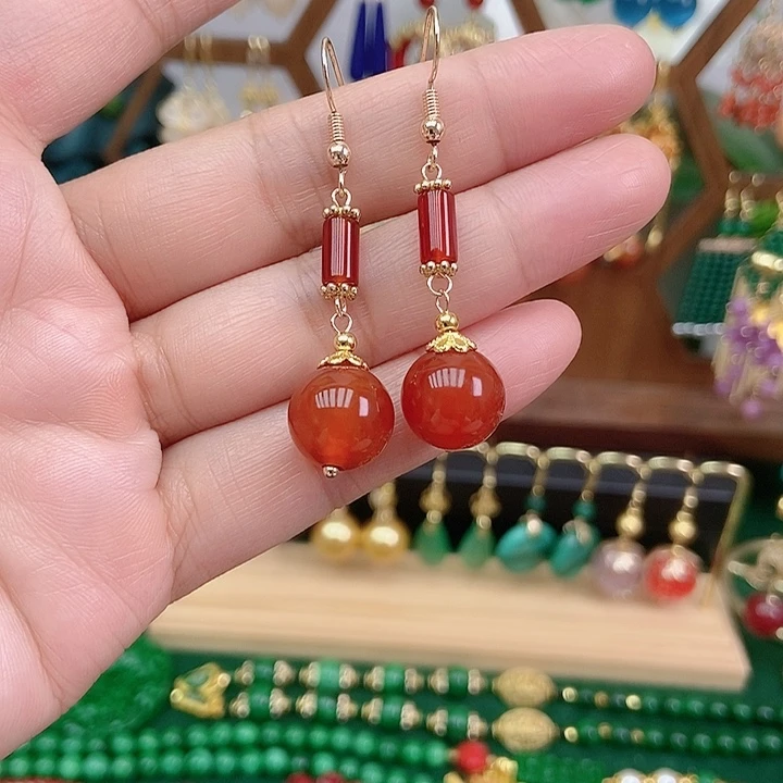 玛瑙/玉髓合金耳饰