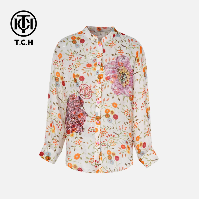 TCH私服烫钻工艺时尚休闲百搭气质舒适衬衫女T75B13E1006轻奢tch