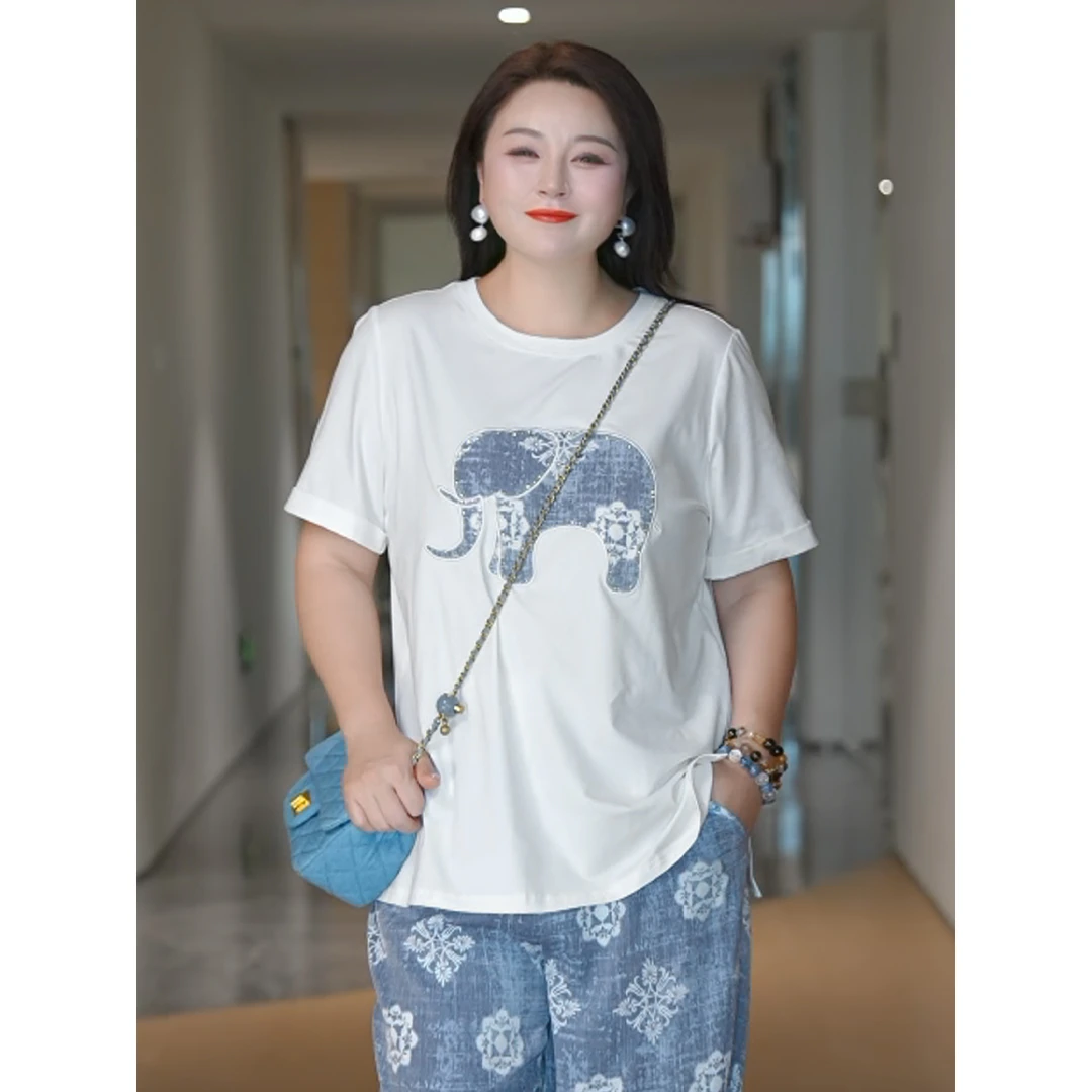 【有点抽象*轻松自在】MsShe大码女装夏天丝棉T恤J~B2506023