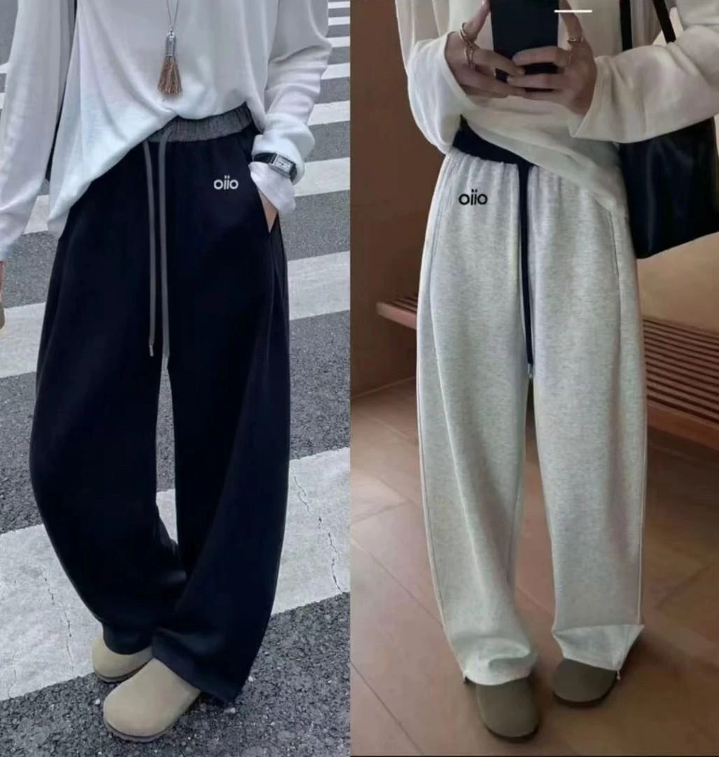 【赠运费险】2025秋款小标织带马卡龙美式腰加绒弯刀阔腿裤女69358