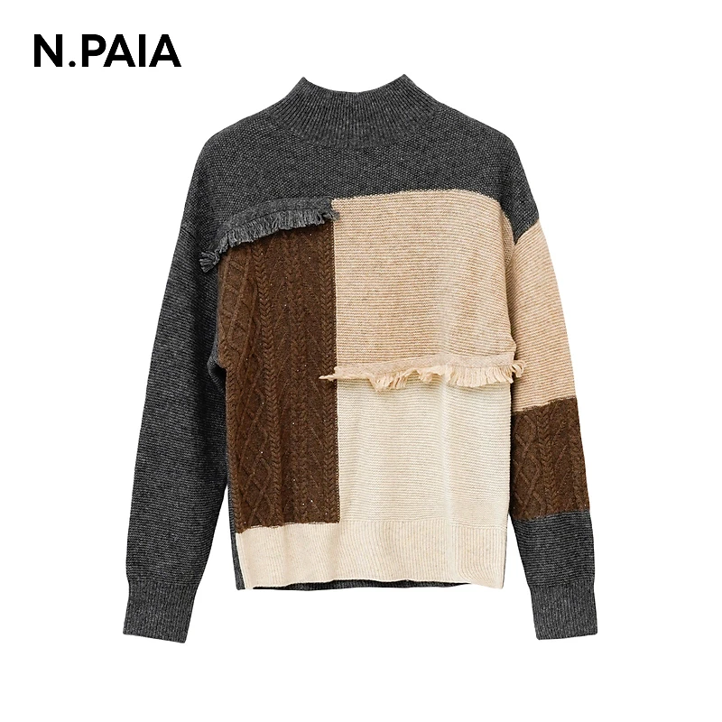 N.Paia恩派雅撞色拼接拼色流苏毛衣针织衫XNIIR9534A