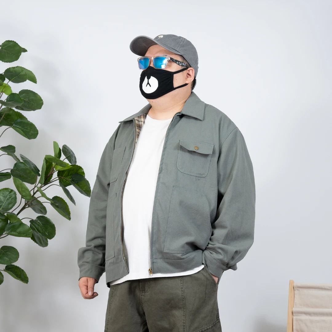 K叔秋季新款复古工装男宽松大码内里格子个性休闲夹克外套