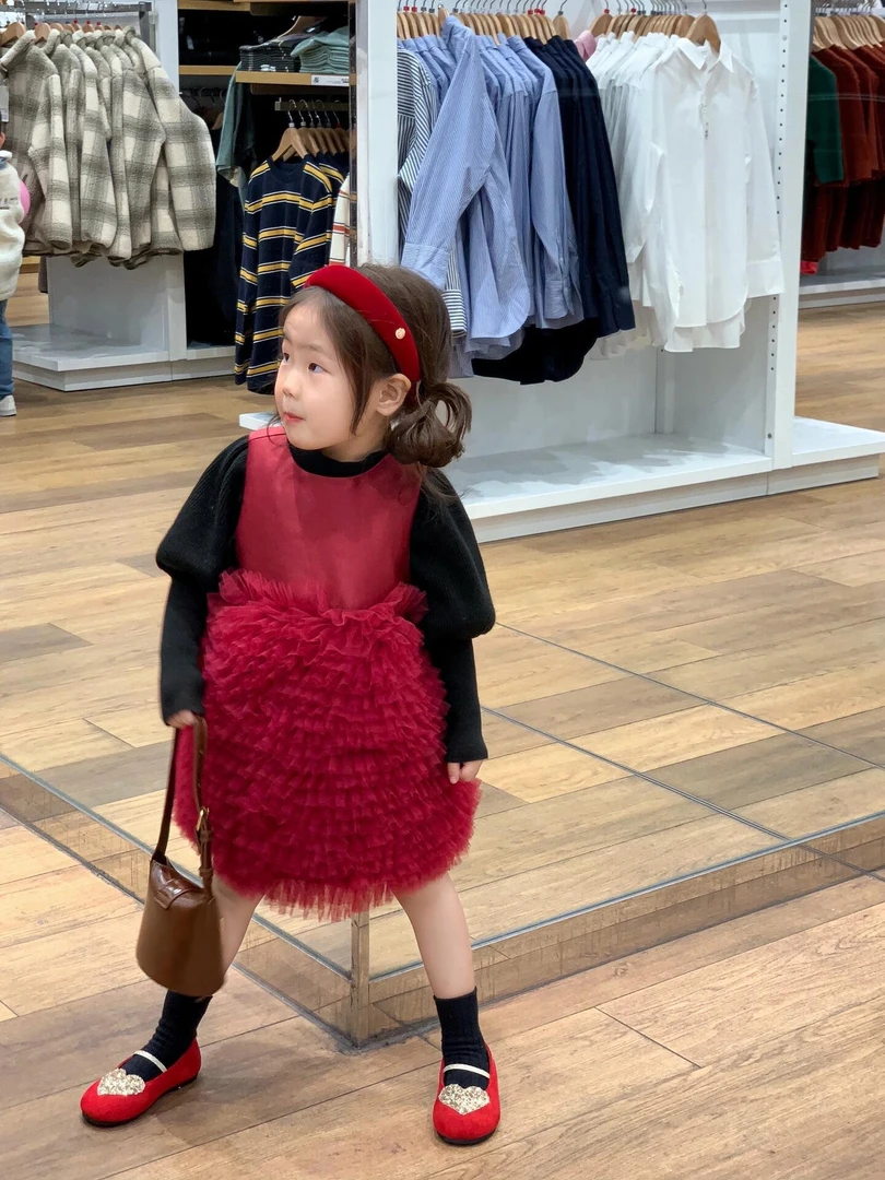 PAOFUPP女童小甜心红斗篷上衣+手工网纱蛋糕裙节日周岁礼服裙套装