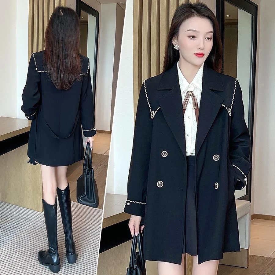 风衣外套女2025秋季新款时髦洋气质英伦风海军领小个子中长款大衣