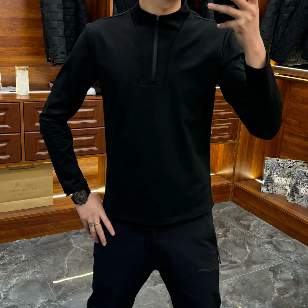 33650-1夏季新款2025户外男士休闲商务立领修身拉链纯色长袖上衣