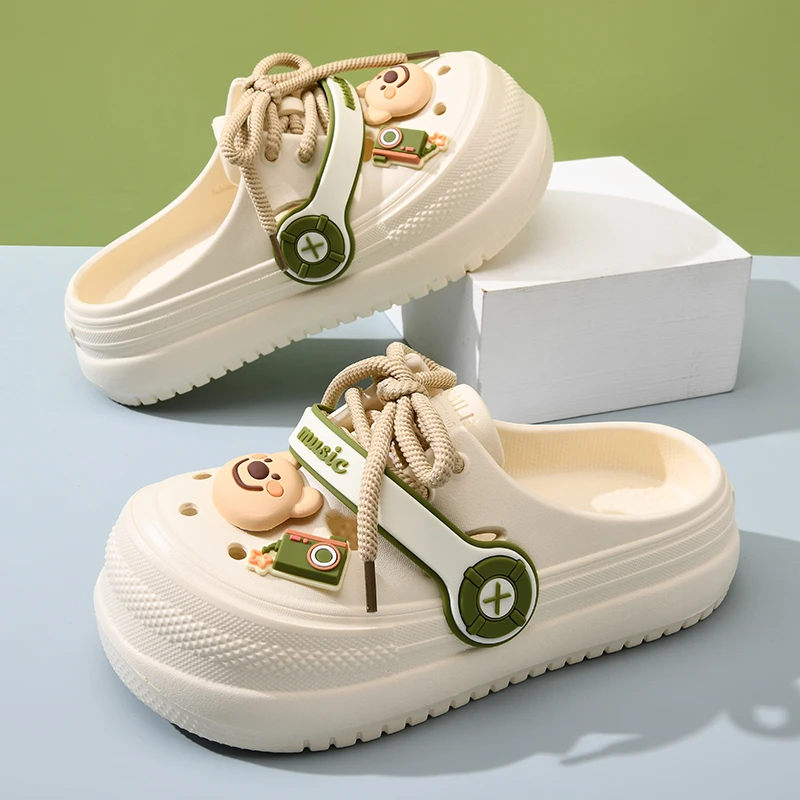 外穿洞洞鞋女学院风2025新款增高软底简约时尚多巴胺沙滩包头拖鞋