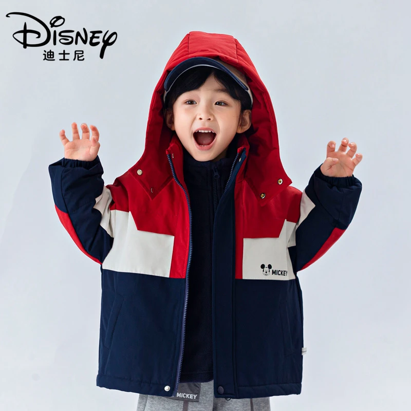 Disney/迪士尼儿童外套XH男女宝宝中大童拼色款春季连帽休闲夹克