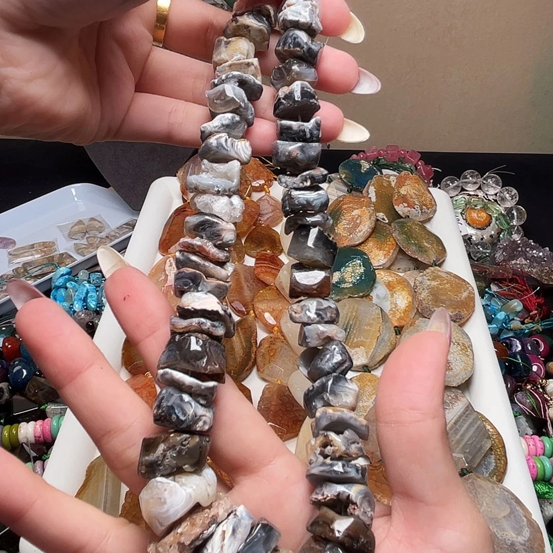 玛瑙/玉髓合金珠宝半成品j601 海洋仿真岩石层次一条