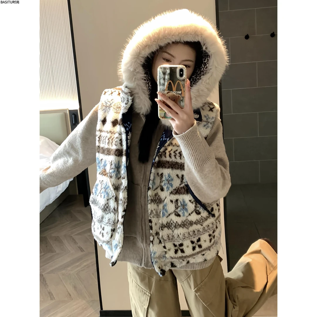 美式复古双面穿拼接设计摇粒绒马甲外套男美式男士秋冬摇粒绒马甲