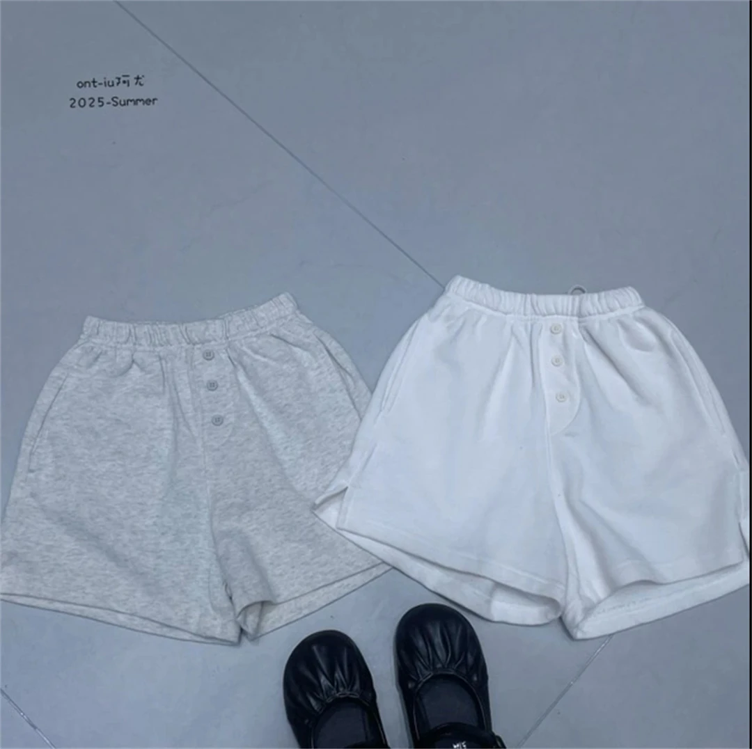 【现货】252-阿尤童装2025年夏季新款薄款女童三粒扣短裤-1759米色