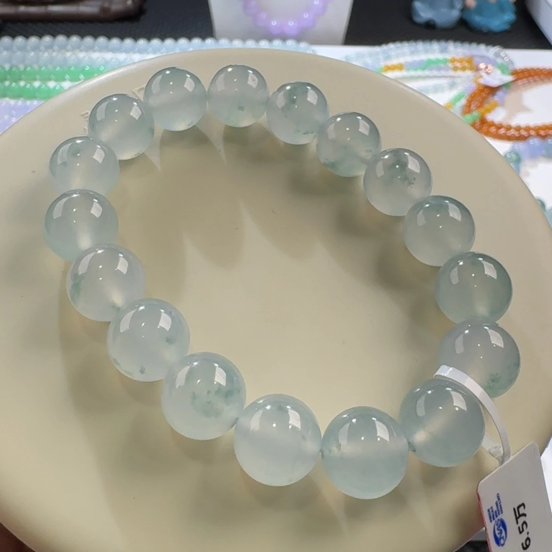 翡翠手链未镶嵌高冰飘蓝绿花手串卡12 纯！