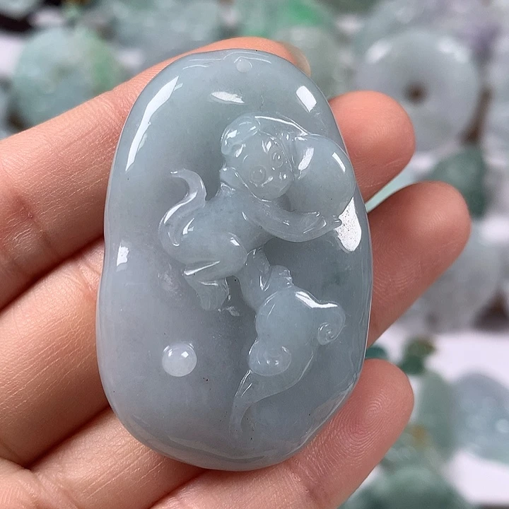 颈饰未镶嵌翡翠灵猴献寿卡厚11+