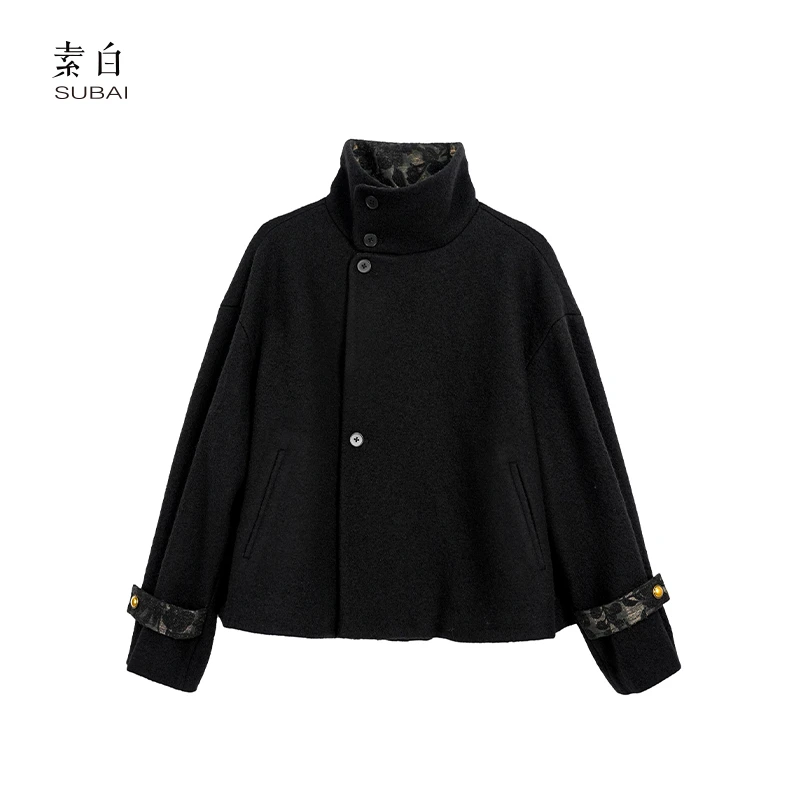 素白短款【廓然】N02202立领单排扣气质简约保暖羊毛外套