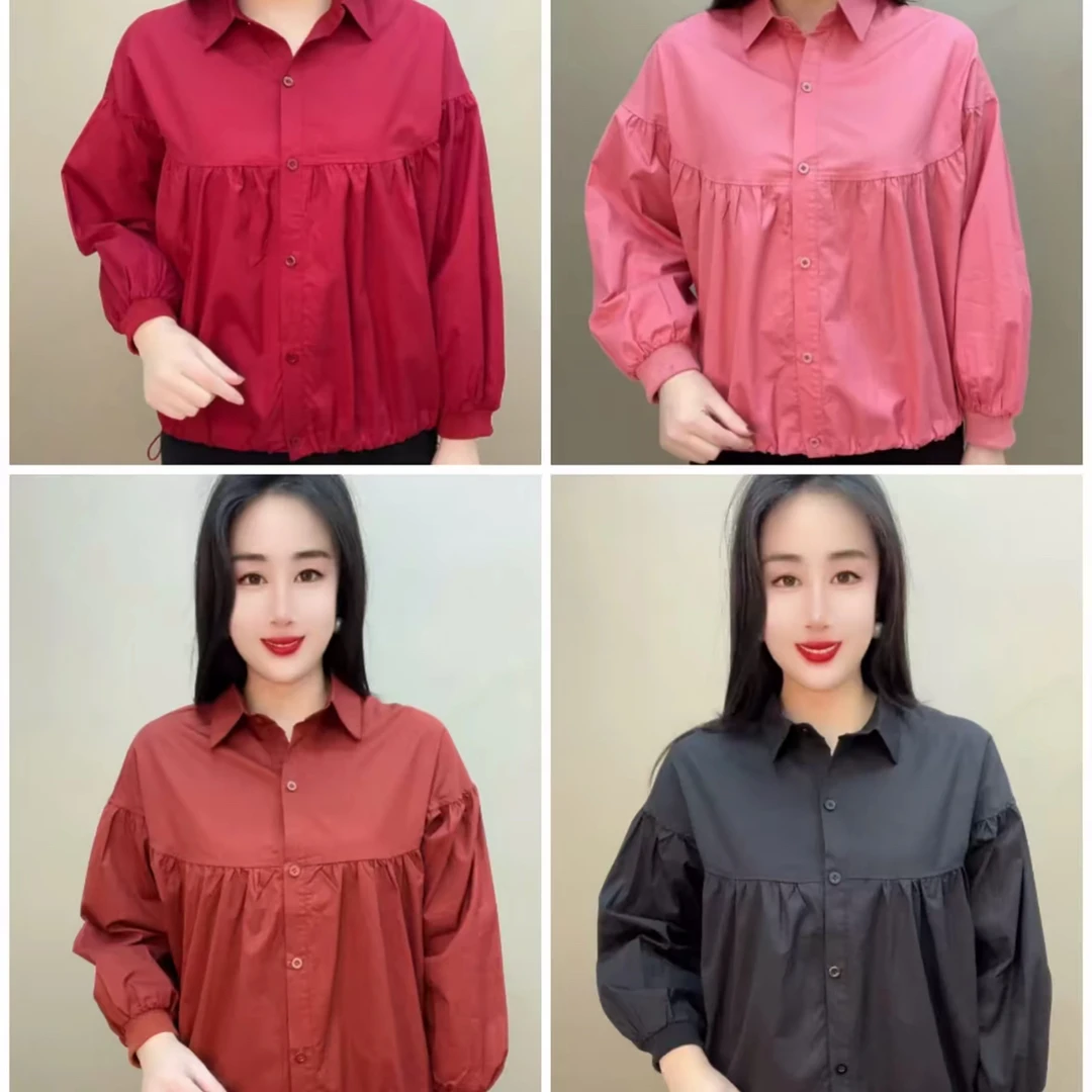 早春新款翻领衬衫遮肉显瘦