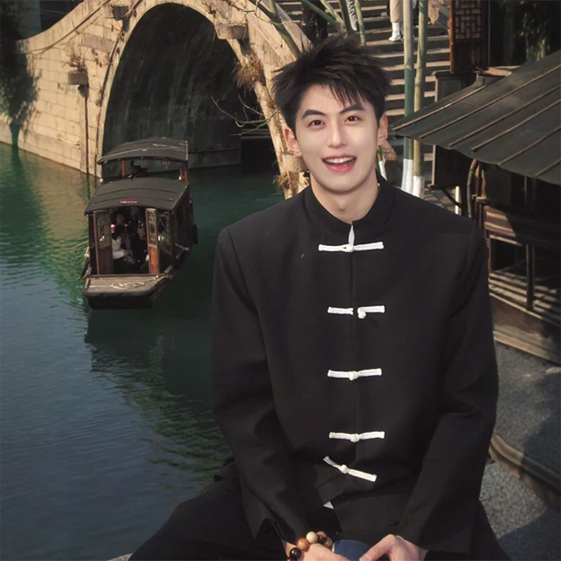 男士新中式立领外套立领盘扣年轻人唐装高级感国风复古中山装西服