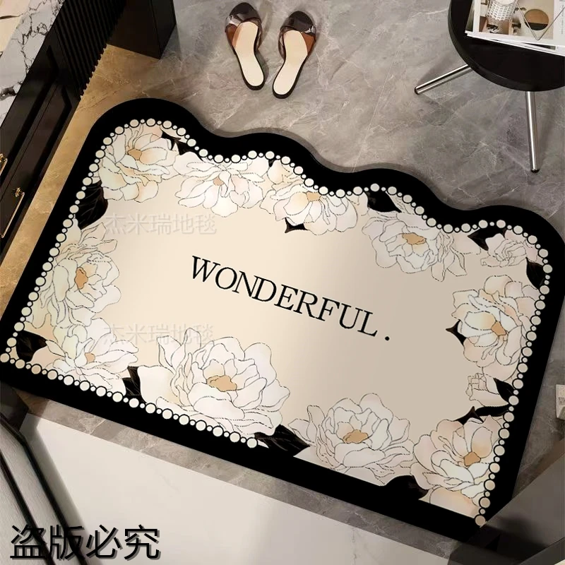 《加大尺寸》藤曼山茶花大门口卫生间门口厨房脚垫地毯硅藻泥地垫
