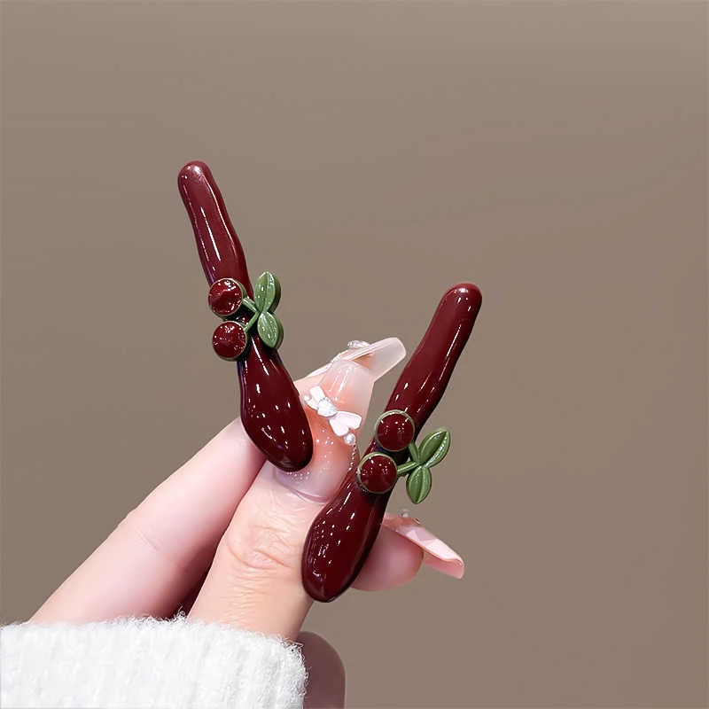小众设计新款安可拉红樱桃发夹女无痕刘海发夹侧边夹时尚百搭发饰