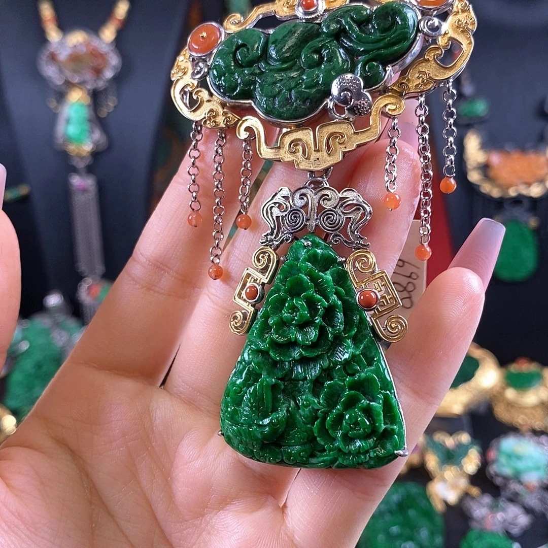 翡翠银S925镶嵌颈饰吊坠