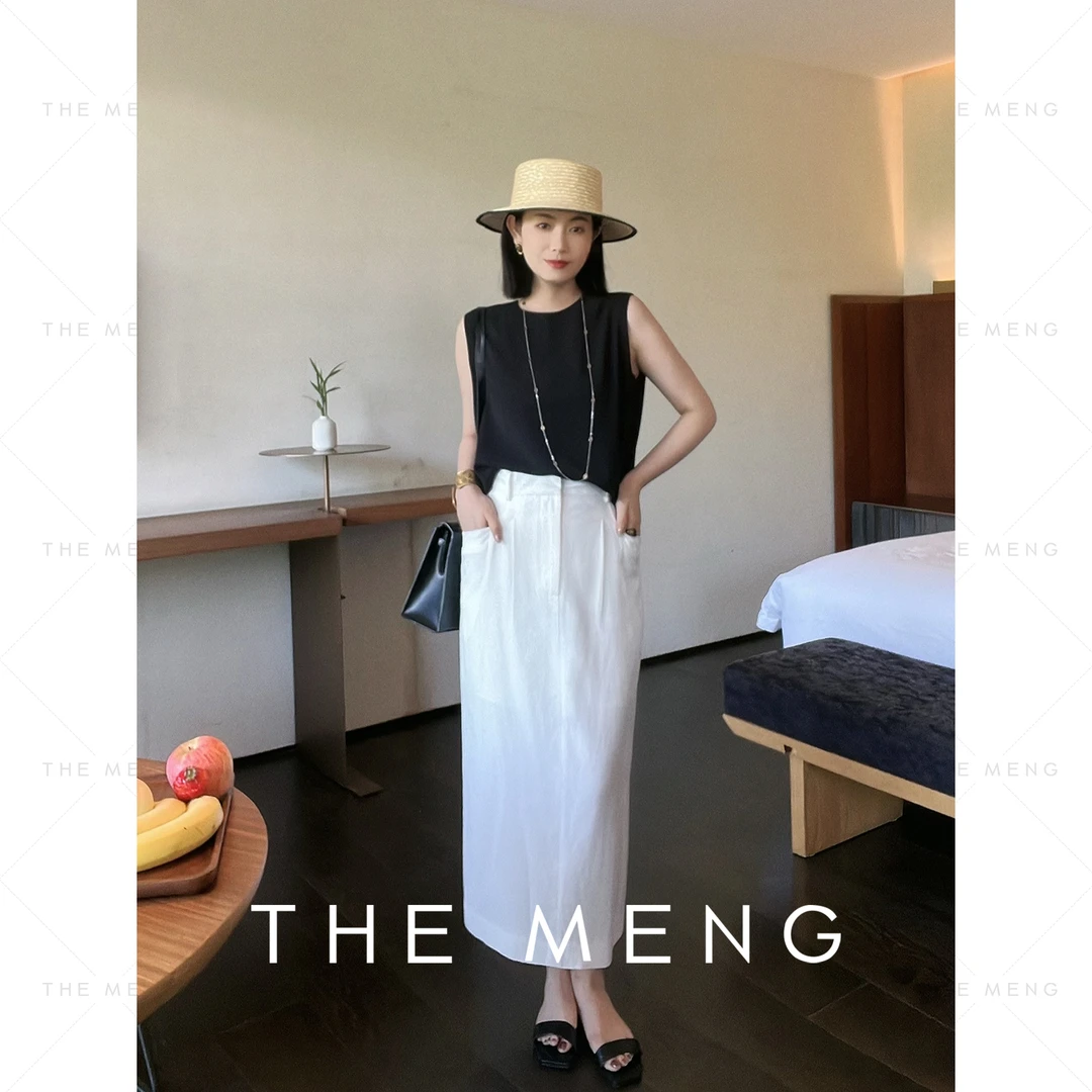 THE MENG【麻舍】莱赛尔纤维+亚麻简约时尚显瘦半身裙#M242Q051