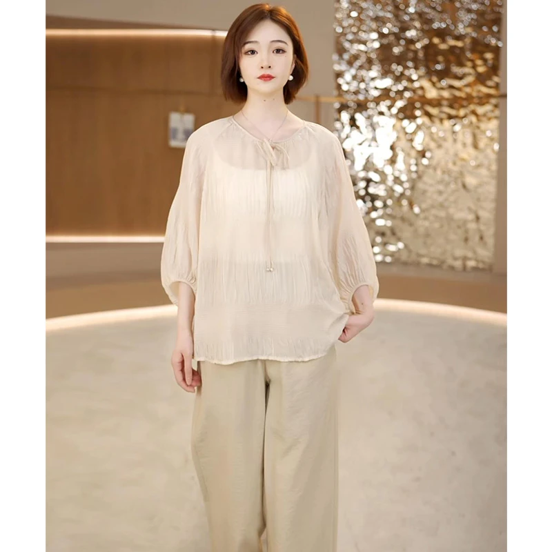 2025夏季轻奢桑蚕丝上衣宽松时尚百搭洋气显瘦小衫女M25-6381
