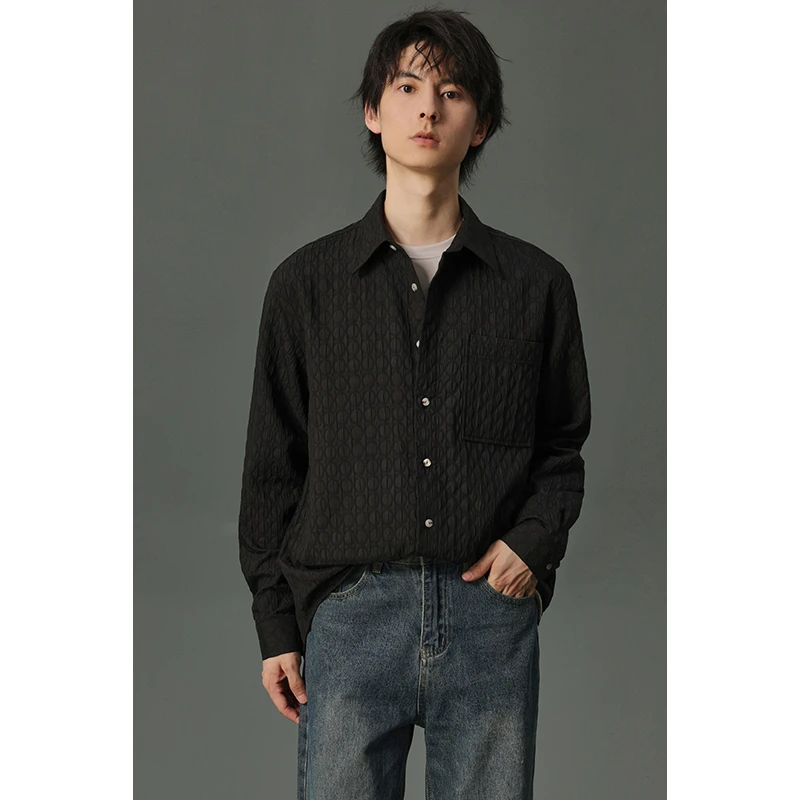 春秋男士休闲百搭复古简约高级感男装衬衣日系纯色长袖衬衫FCC19