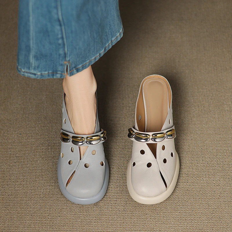 羊皮/6cm/高跟凉鞋胶粘鞋网红春季包头包头拖修面皮粗跟时尚白色