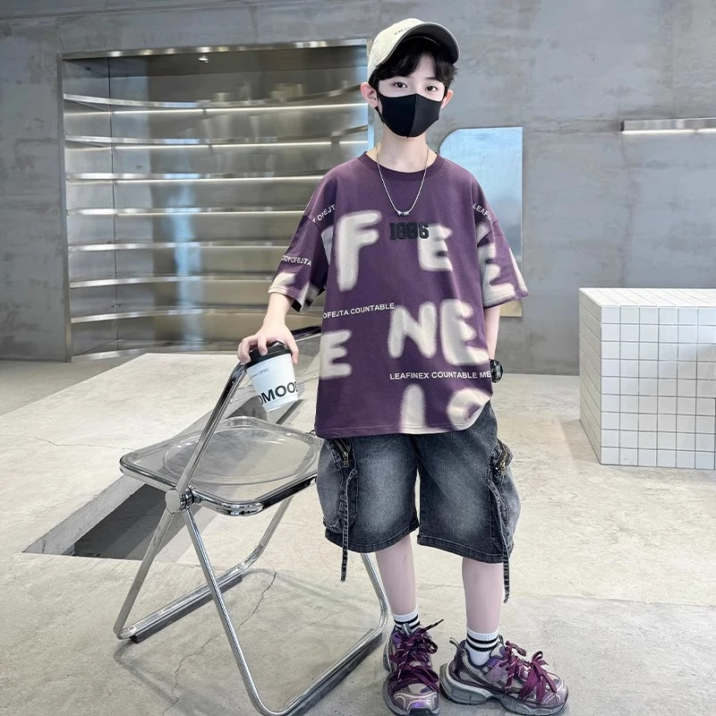 MK&UR.BV男童夏装套装中大儿童夏季短袖T恤薄款痞帅两件套夏款潮t