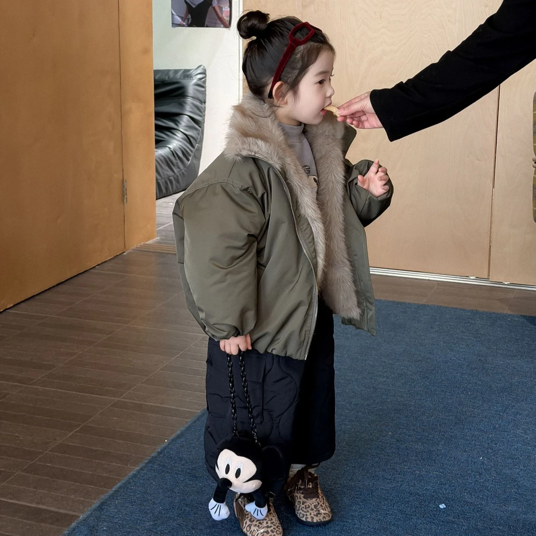 2025冬季新款童装 韩版童装 男女童时尚毛领棉衣 洋气棉外套套装