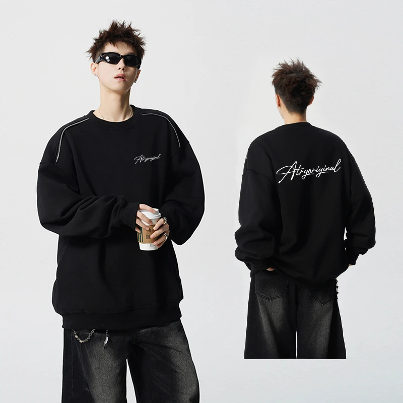 美式字母圆领卫衣男女款2025秋季新款潮牌T恤设计感重磅宽松外套