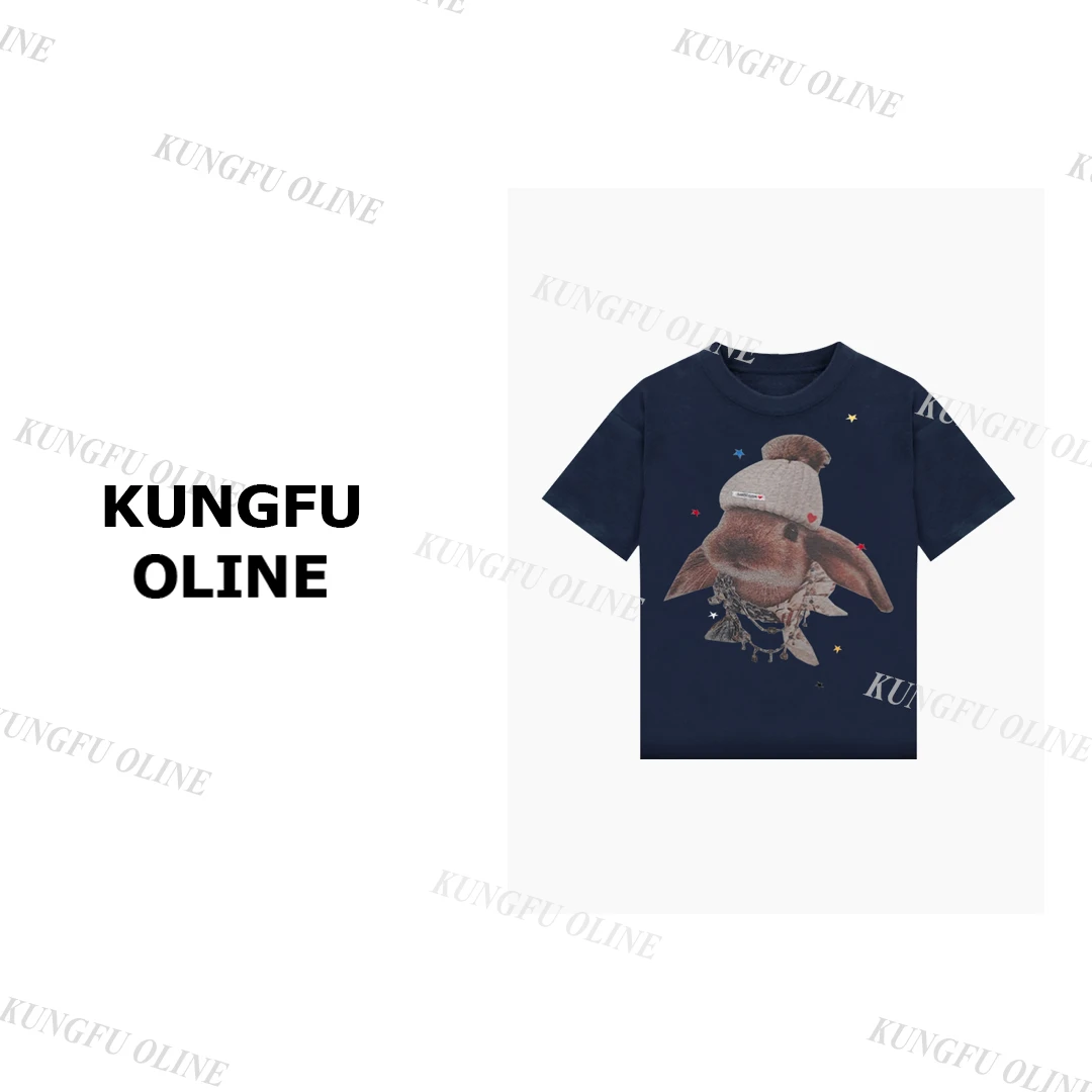 【戴帽子兔】T4721春夏季流行款卡通印花圆领短袖T恤潮流休闲上衣