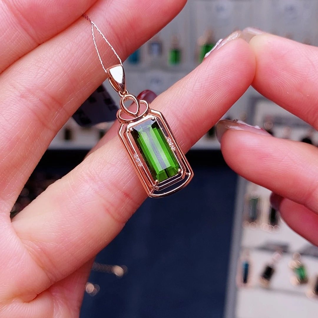 绿色碧玺吊坠18K金镶嵌