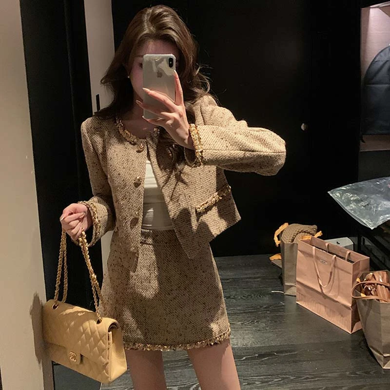 【V】【两件套】【有里布】小香风外套女春秋新名媛小个子套装LJ0033