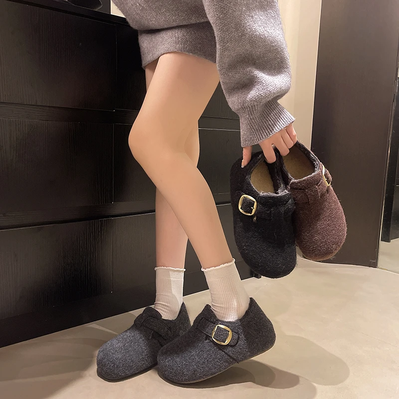 【颜颜-yann】3.5厘米冬季新款时尚百搭学生女士加绒保暖棉鞋勃肯鞋