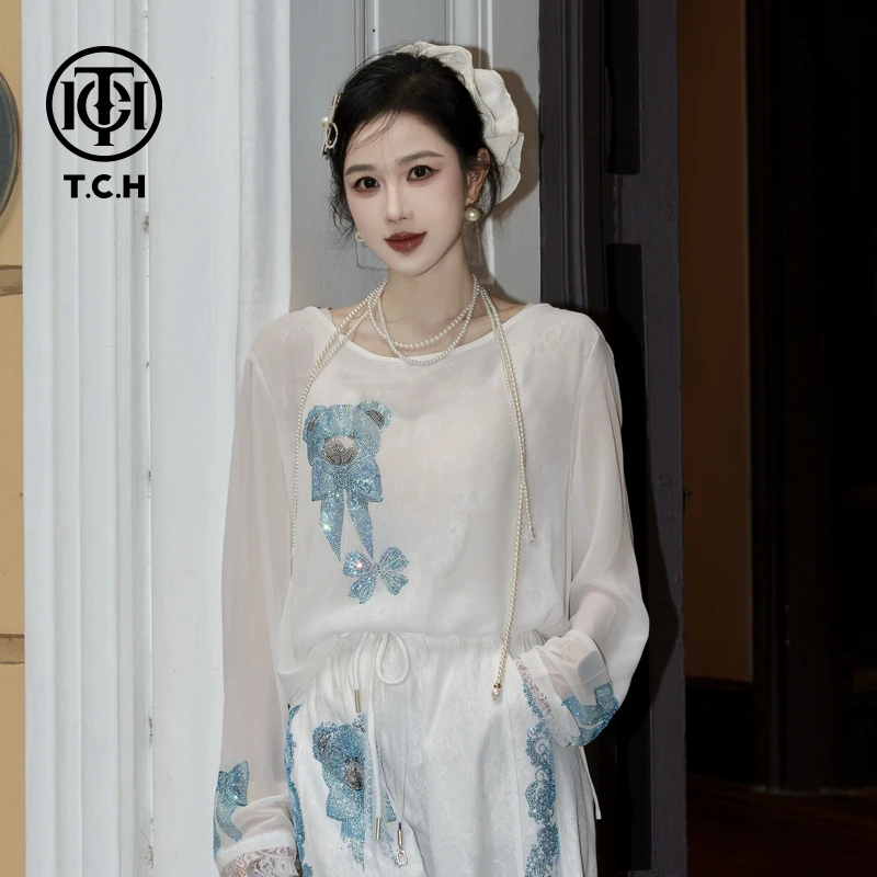 TCH私服2025春季新款烫钻时尚休闲百搭打底衫T75A02E5041轻奢tch