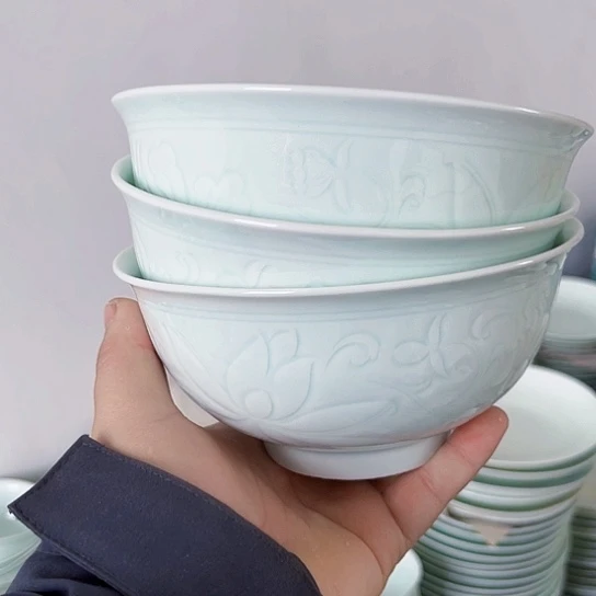 碗陶景德镇瓷器瑕痴面碗3个