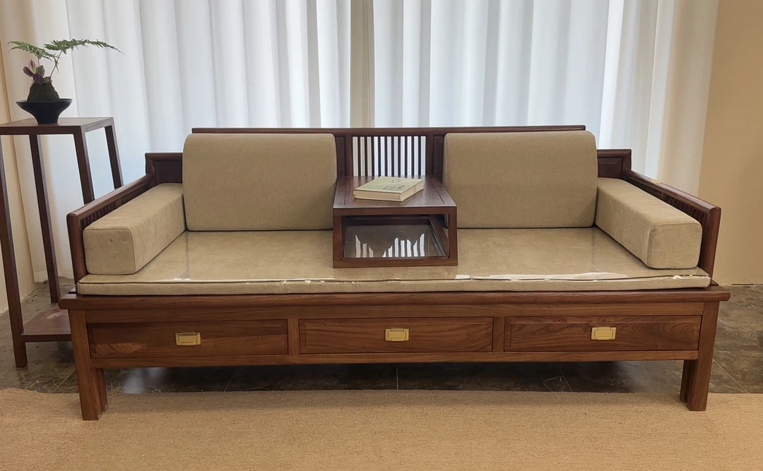 慧木工坊北方老榆木卧室客厅罗汉床高靠背带抽屉储物新中式罗汉床