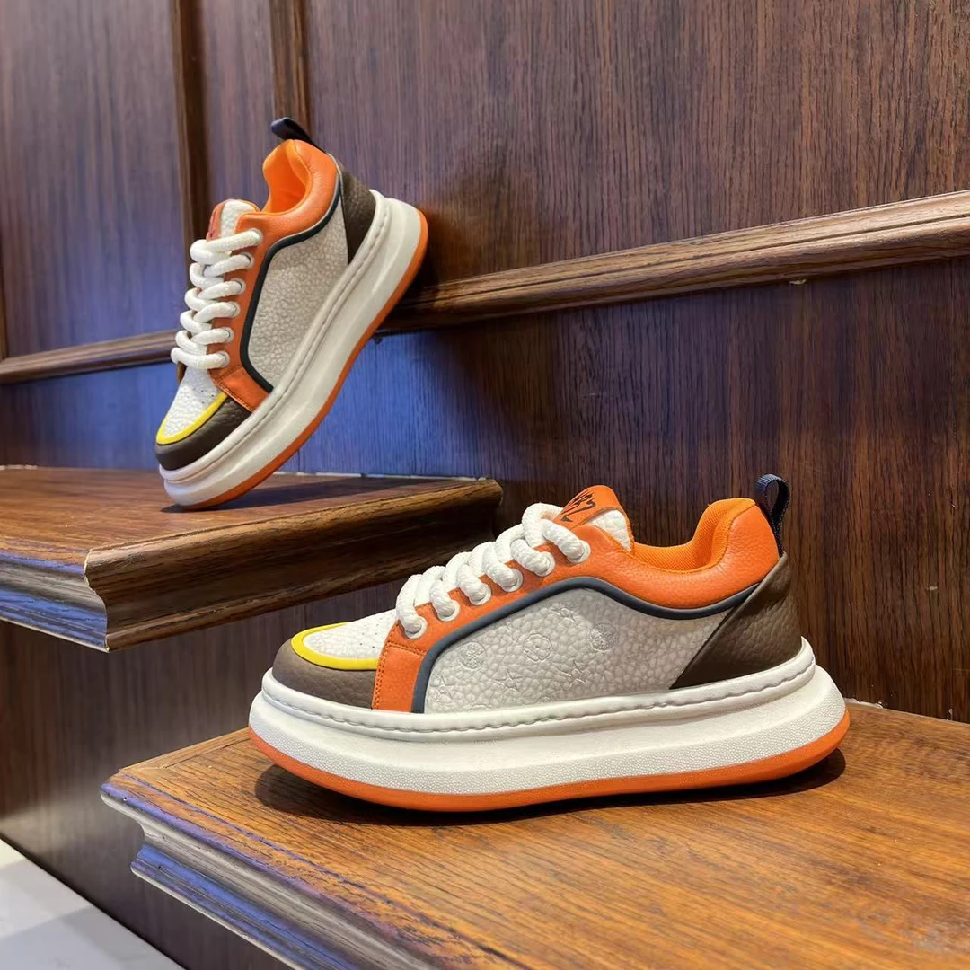 男鞋时尚拼色百搭个性做旧厚底休闲鞋低帮增高复古风潮流男生鞋子