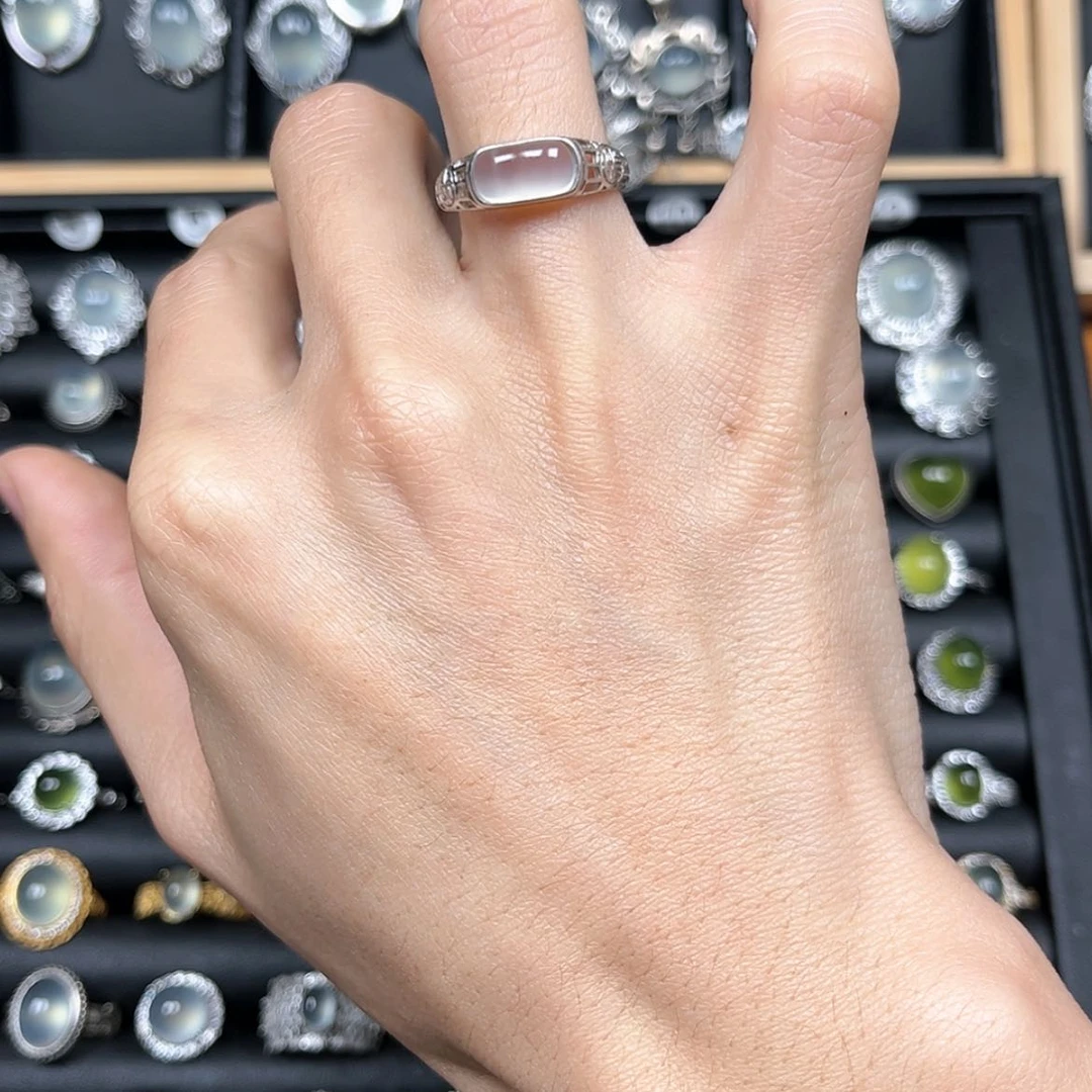 【闪购商品】岫玉戒指银S925镶嵌小*莓