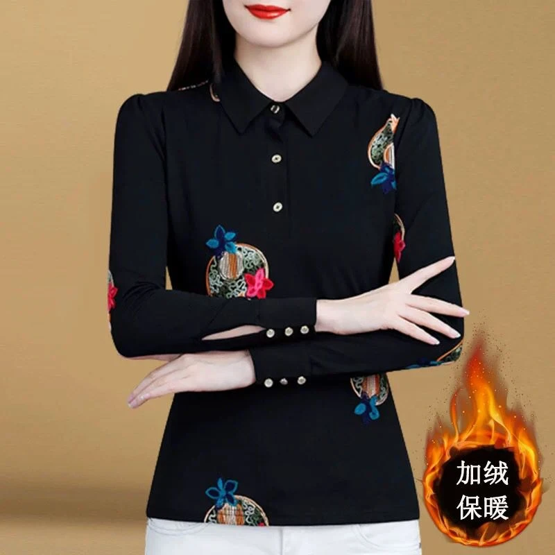 1613 打底衫女秋冬洋气上衣女长袖女装2024年新款黑色时尚小衫