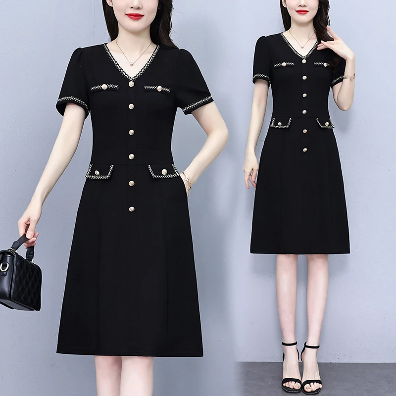 2025夏季新款大码女装小香风气质百搭收腰显瘦轻奢连衣裙