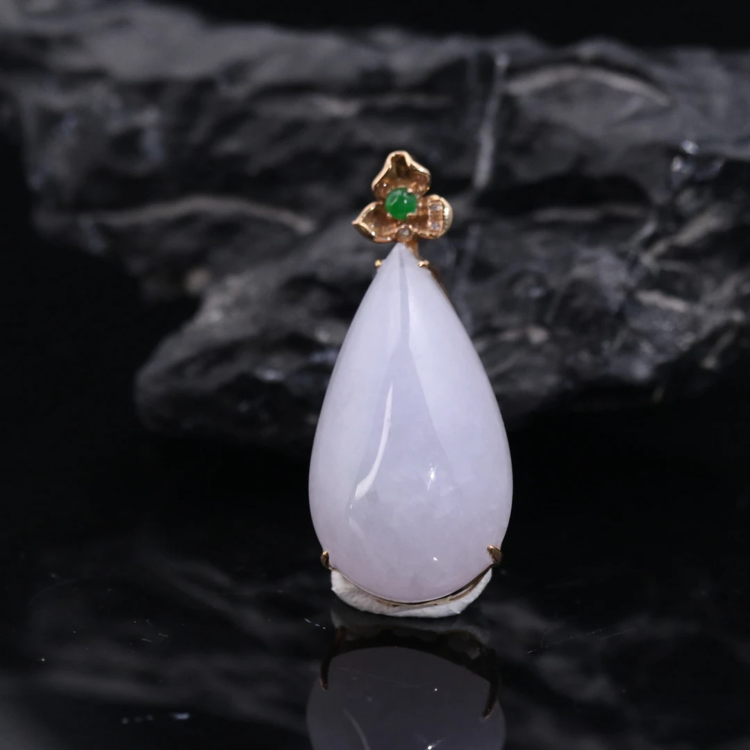 FC42天然缅甸翡翠A货18k水滴吊坠/001207/保利厦门拍卖