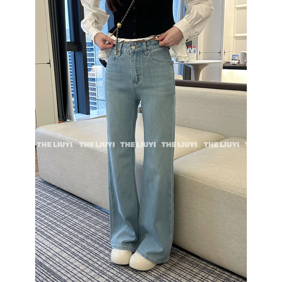 【LIUYI】长腿牛仔~春夏高腰显瘦微喇牛仔裤53246