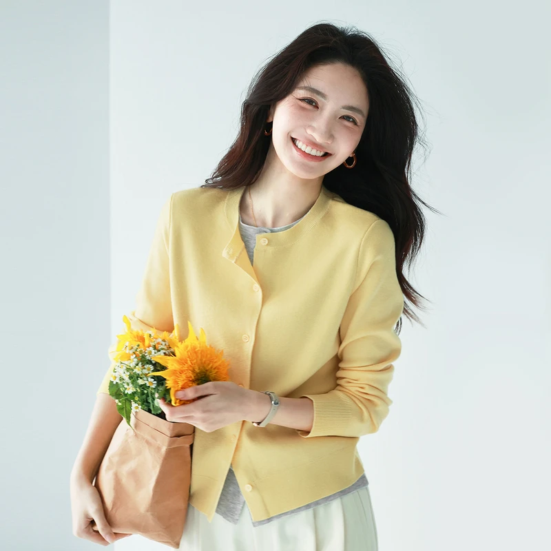 伊芙丽假两件撞色时尚百搭针织开衫25春季休闲毛衣外套1G1930441