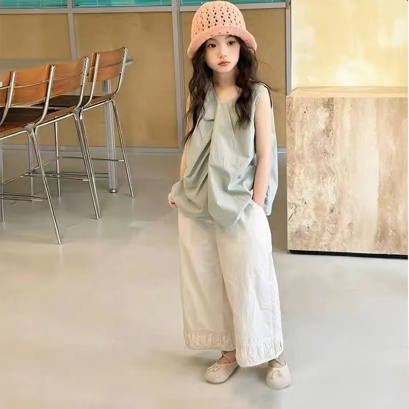 女童娃娃衫套装夏季2025新款潮儿童休闲夏装女孩宽松阔腿裤两件套