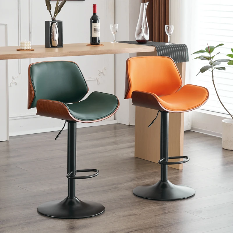 家用吧台椅真皮升降旋转酒吧椅欧式简约高脚凳前台靠背椅轻奢吧椅