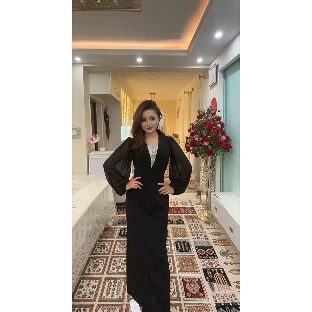 9889【包邮】新款假V领高级时尚女装连衣裙