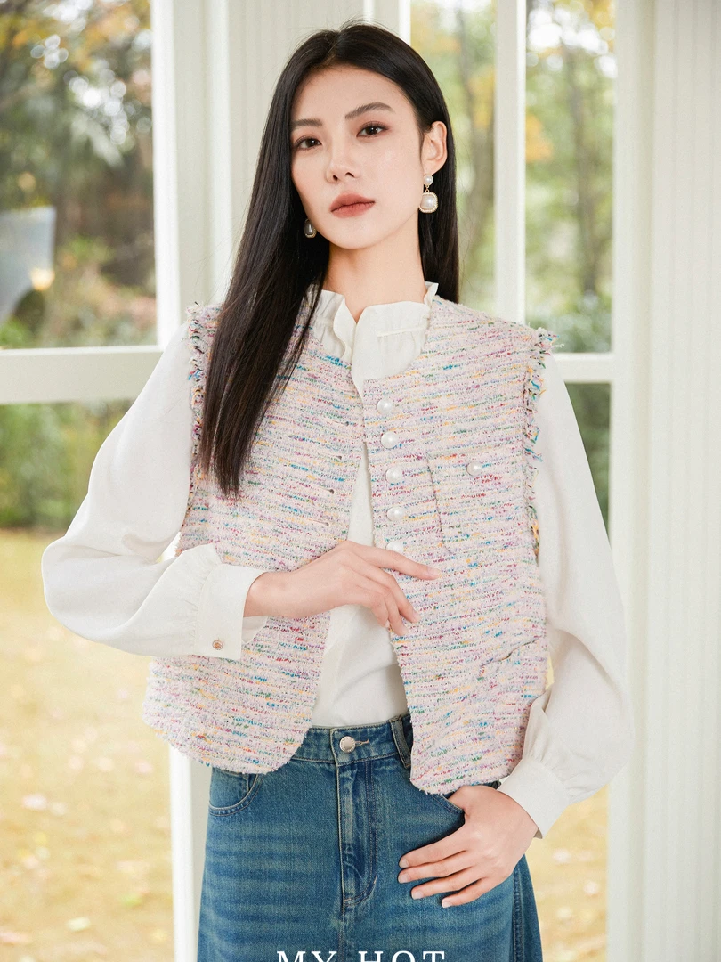 H418013539小香风甜美法式春季针织梭织休闲女装