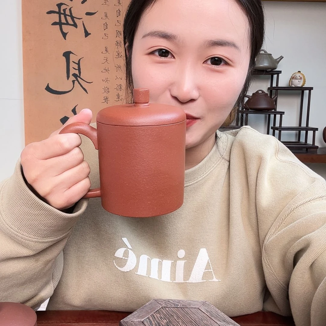 茶杯紫砂旺*下微瑕紫砂盖杯红降坡晃口