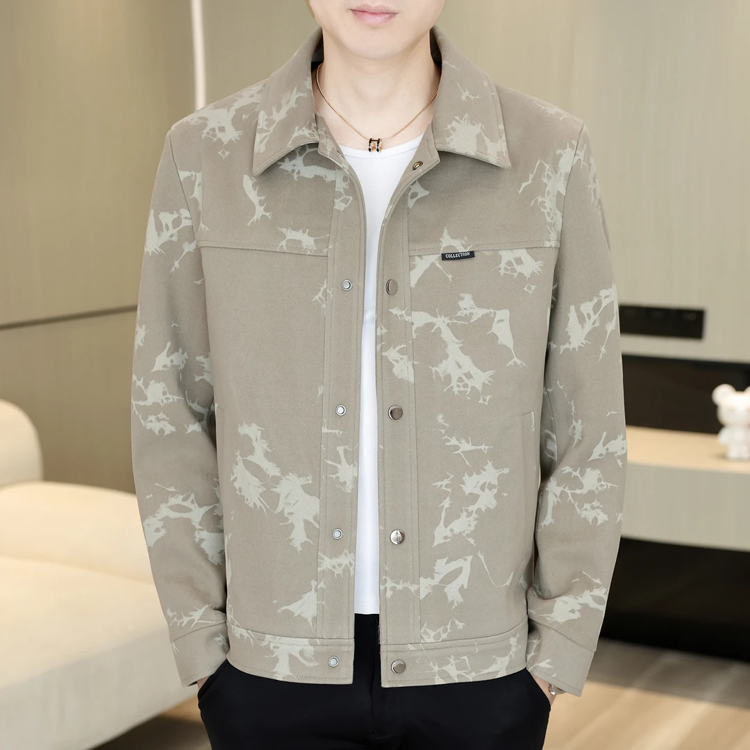 男士春秋款外套新款男士纯色夹克韩版修身潮流翻领休闲百搭外套