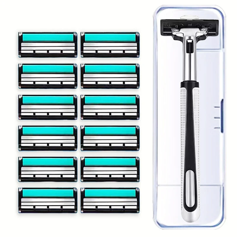 【21件套】手动式剃须刀2层刀片老式刮胡刀男士胡须刀刮胡子刀双层